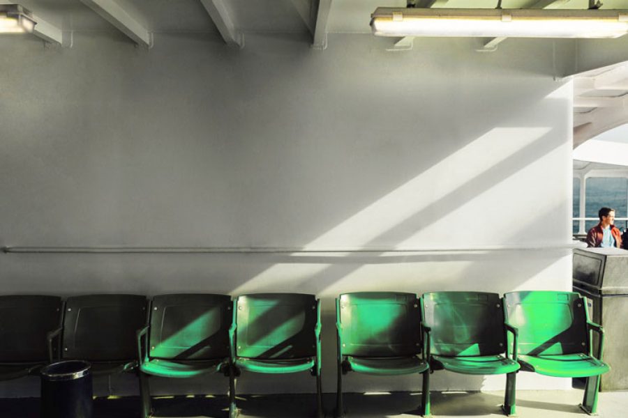 Batten lights illuminating a waiting room