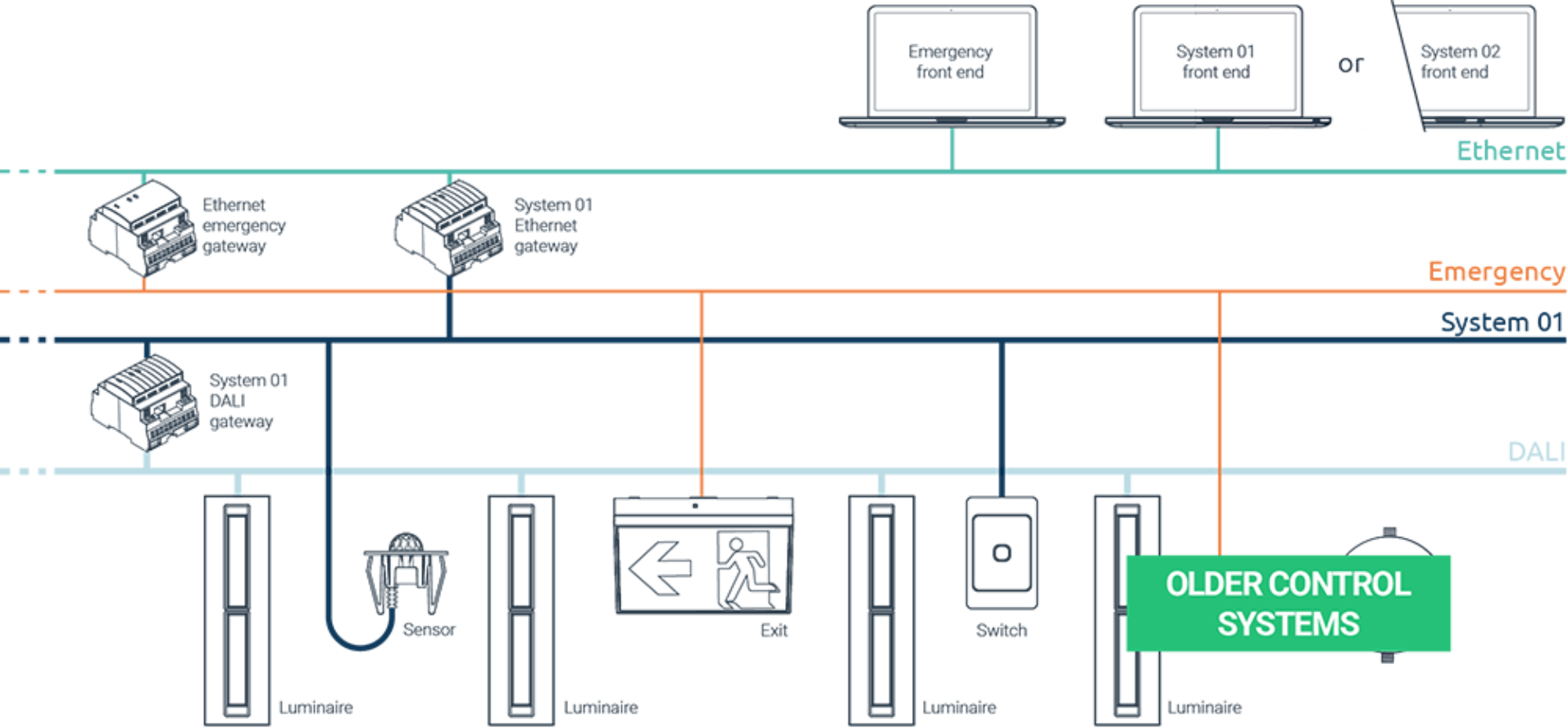 Schematic of older DALI or other lighting control system